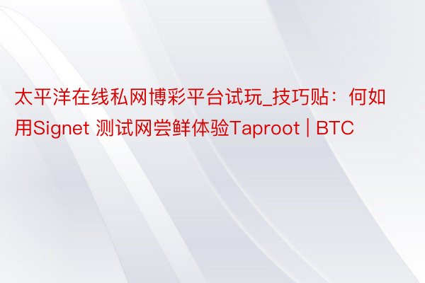 太平洋在线私网博彩平台试玩_技巧贴：何如用Signet 测试网尝鲜体验Taproot | BTC
